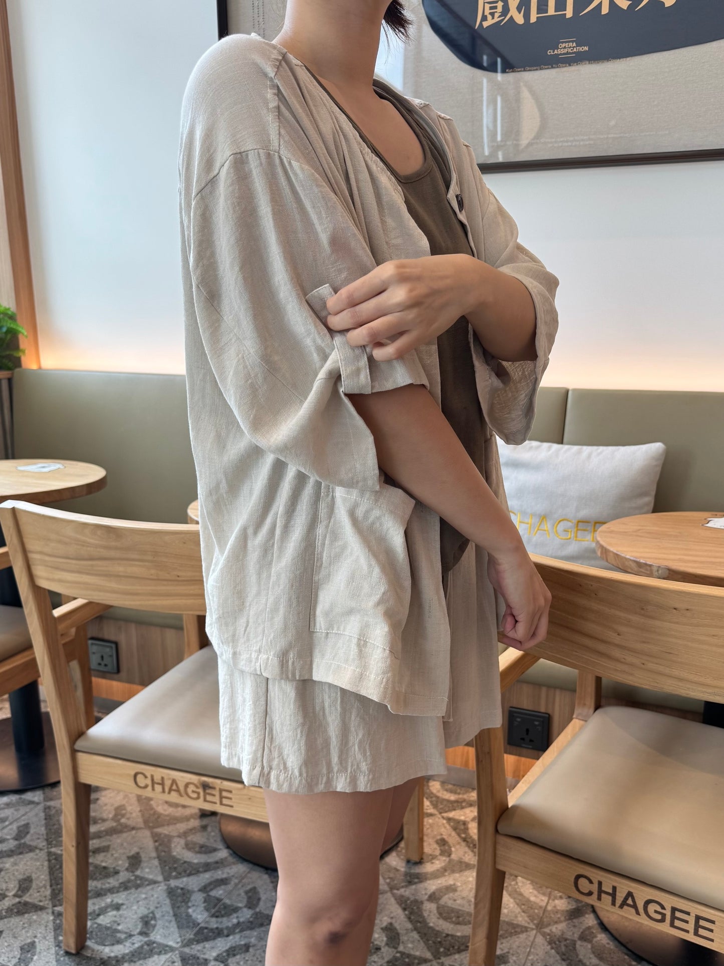 3 IN 1 LINEN COTTON SET IN OAT BEIGE