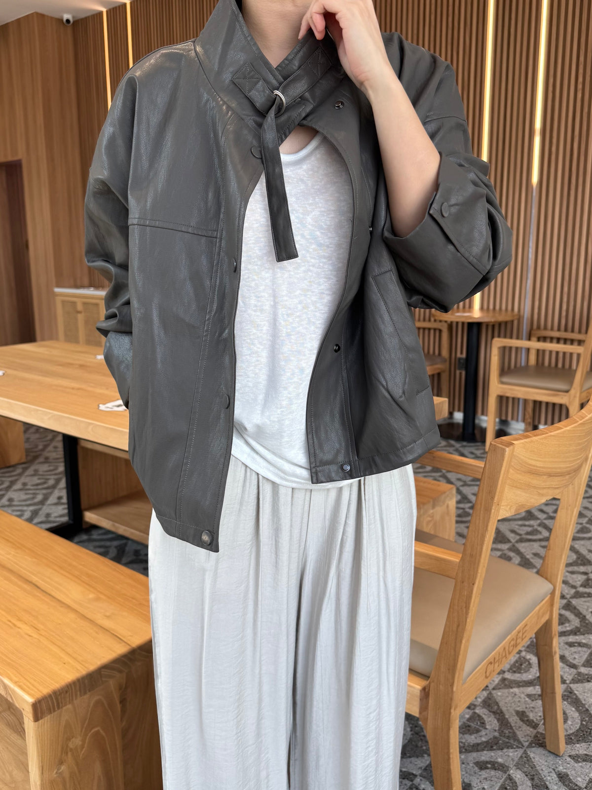 **LIMITED!! LEATHER JACKET IN GREY
