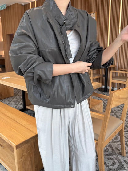 **LIMITED!! LEATHER JACKET IN GREY