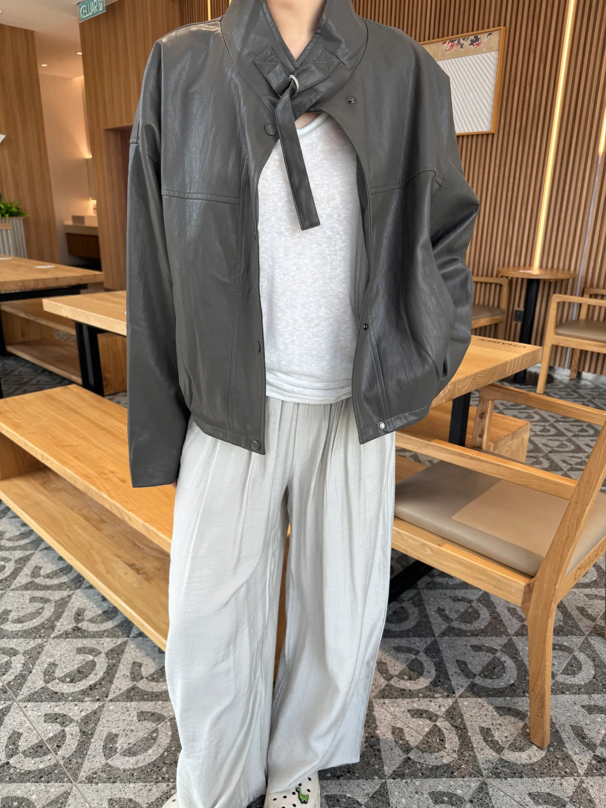 **LIMITED!! LEATHER JACKET IN GREY