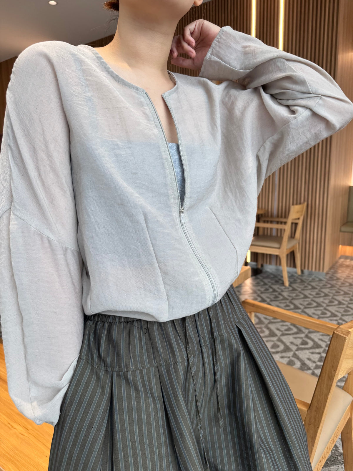 LINEN COTTON JACKET IN GREY