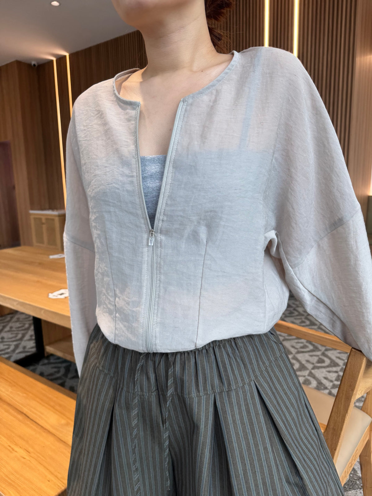 LINEN COTTON JACKET IN GREY