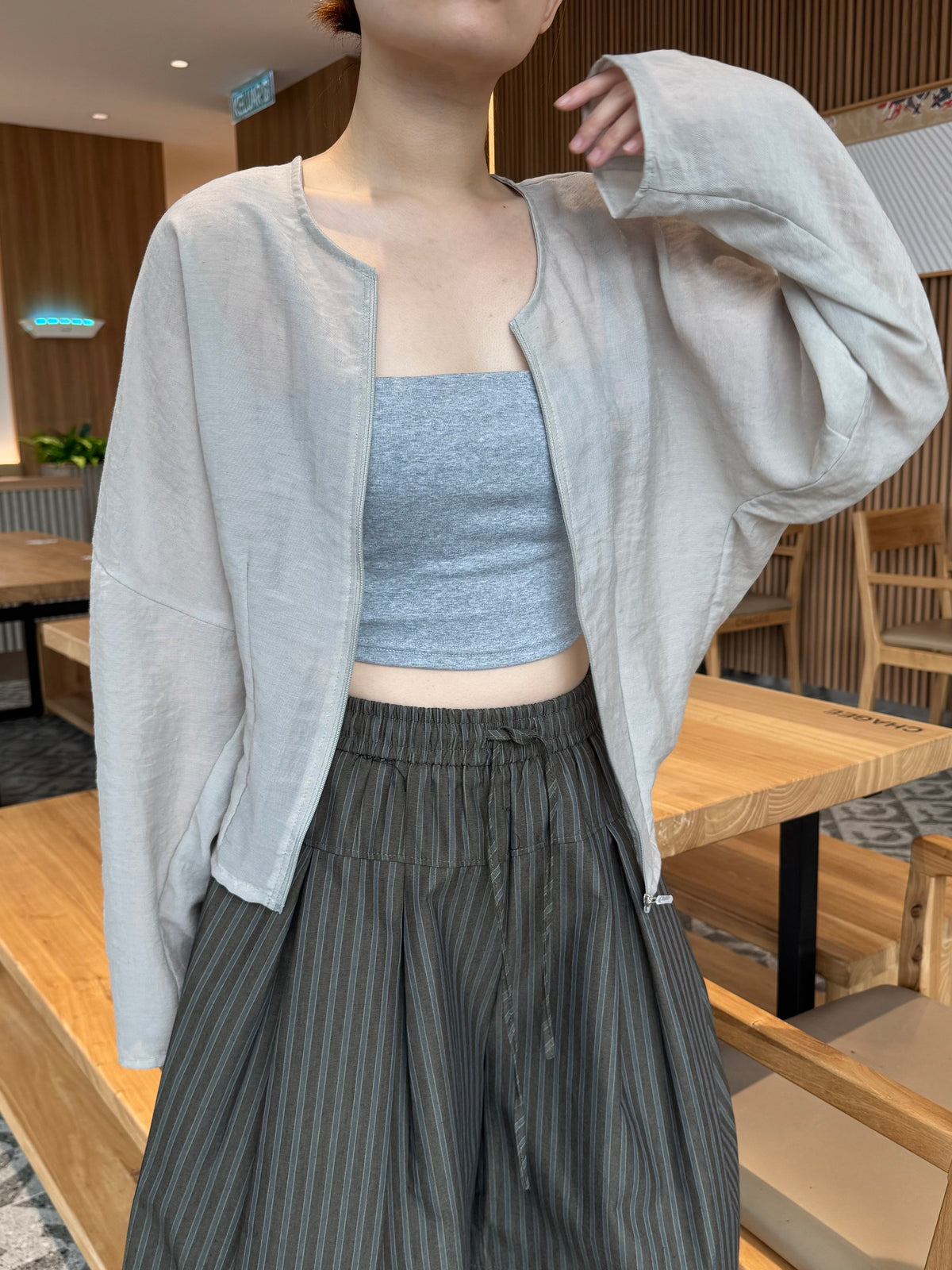 LINEN COTTON JACKET IN GREY