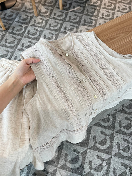 LINEN COTTON SINGLET IN OAT BEIGE