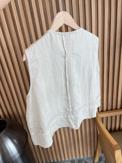 LINEN COTTON SINGLET IN OAT BEIGE