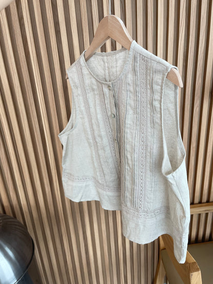 LINEN COTTON SINGLET IN OAT BEIGE