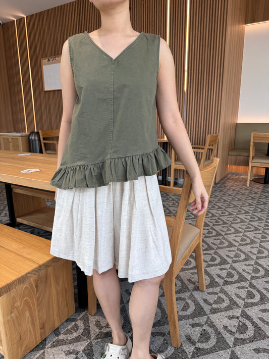 DENIM SINGLET TOP IN OLIVE GREEN