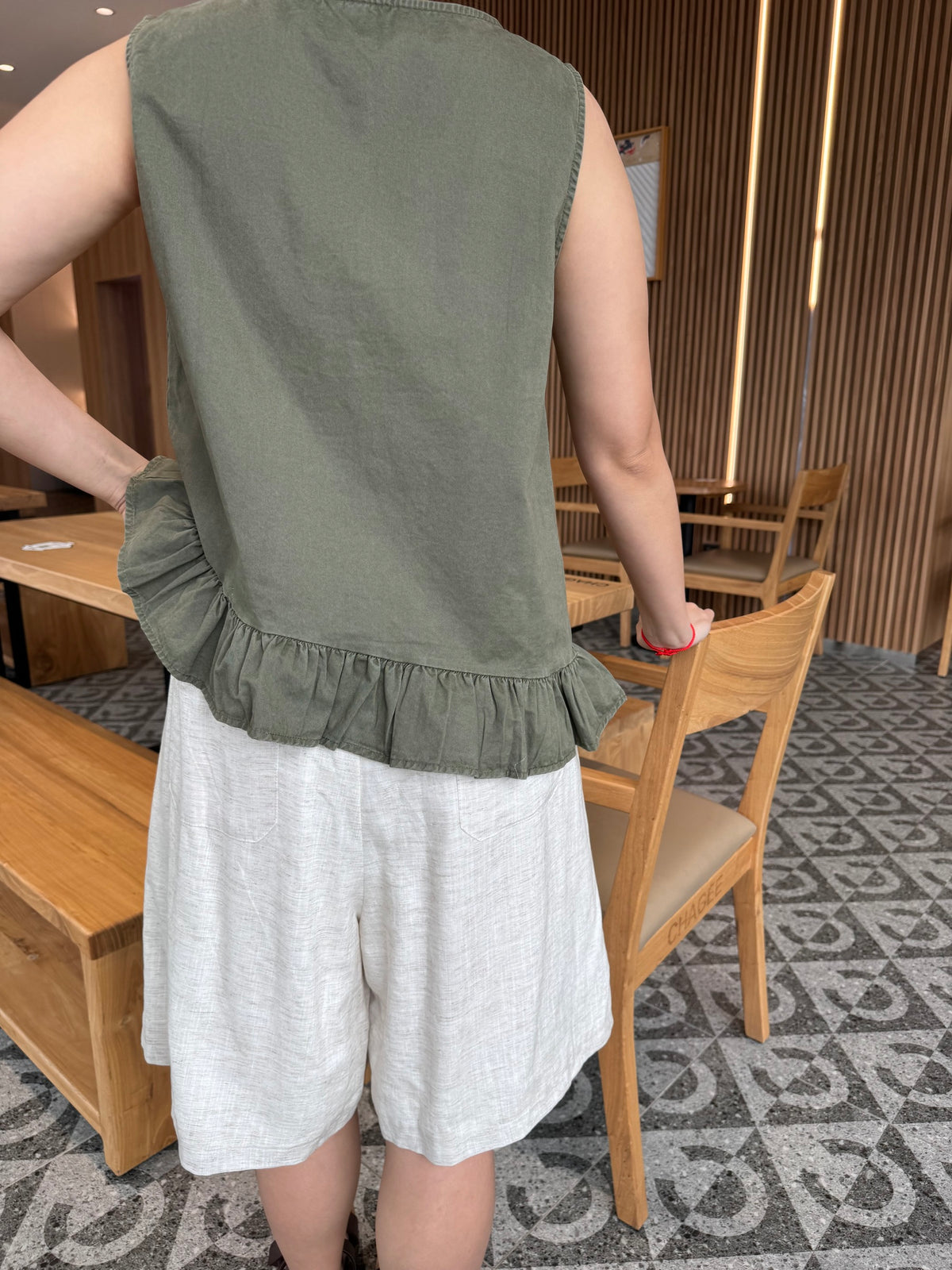 DENIM SINGLET TOP IN OLIVE GREEN