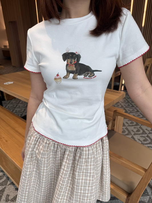 DACHSHUND PUPPY TEE IN WHITE