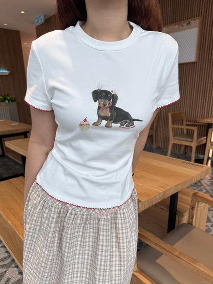 DACHSHUND PUPPY TEE IN WHITE