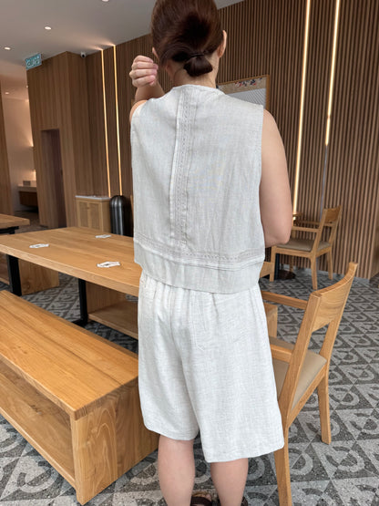 LINEN COTTON SINGLET IN OAT BEIGE