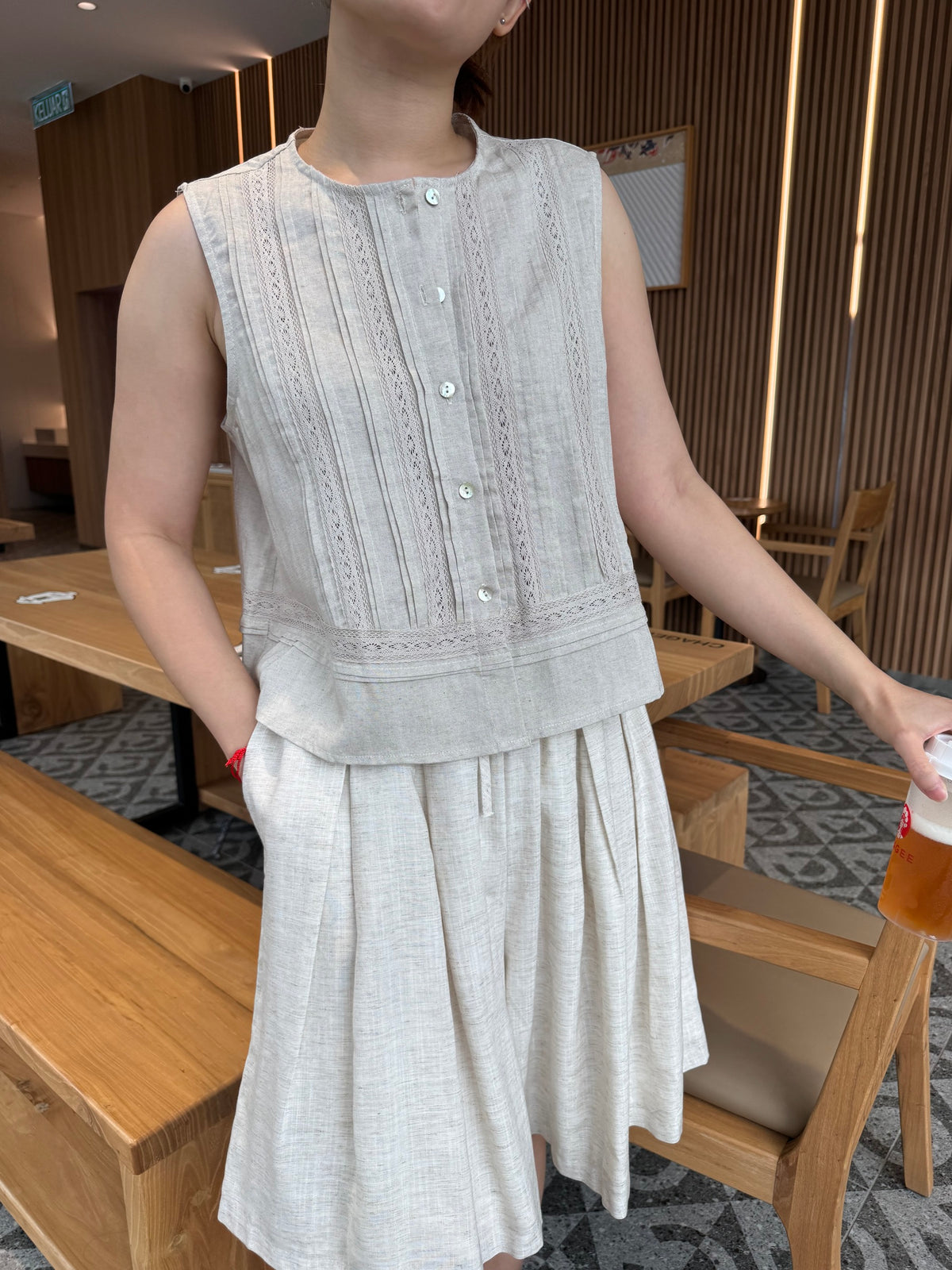 LINEN COTTON SINGLET IN OAT BEIGE