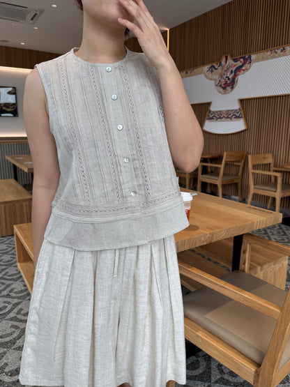 LINEN COTTON SINGLET IN OAT BEIGE