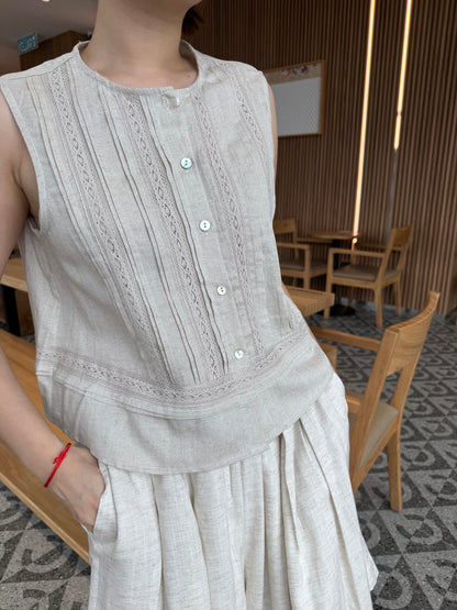 LINEN COTTON SINGLET IN OAT BEIGE