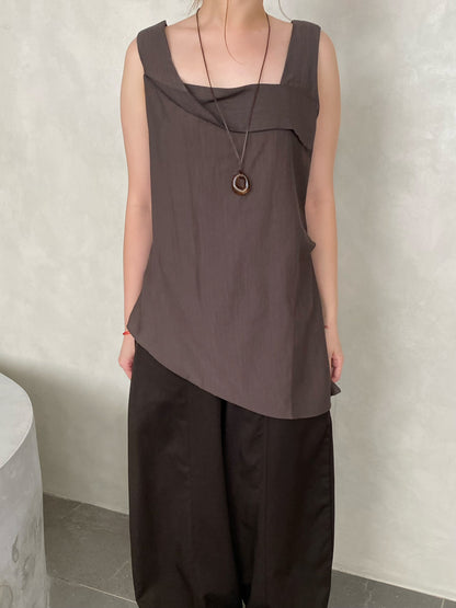 DAISY SINGLET TOP IN GREY/BROWN