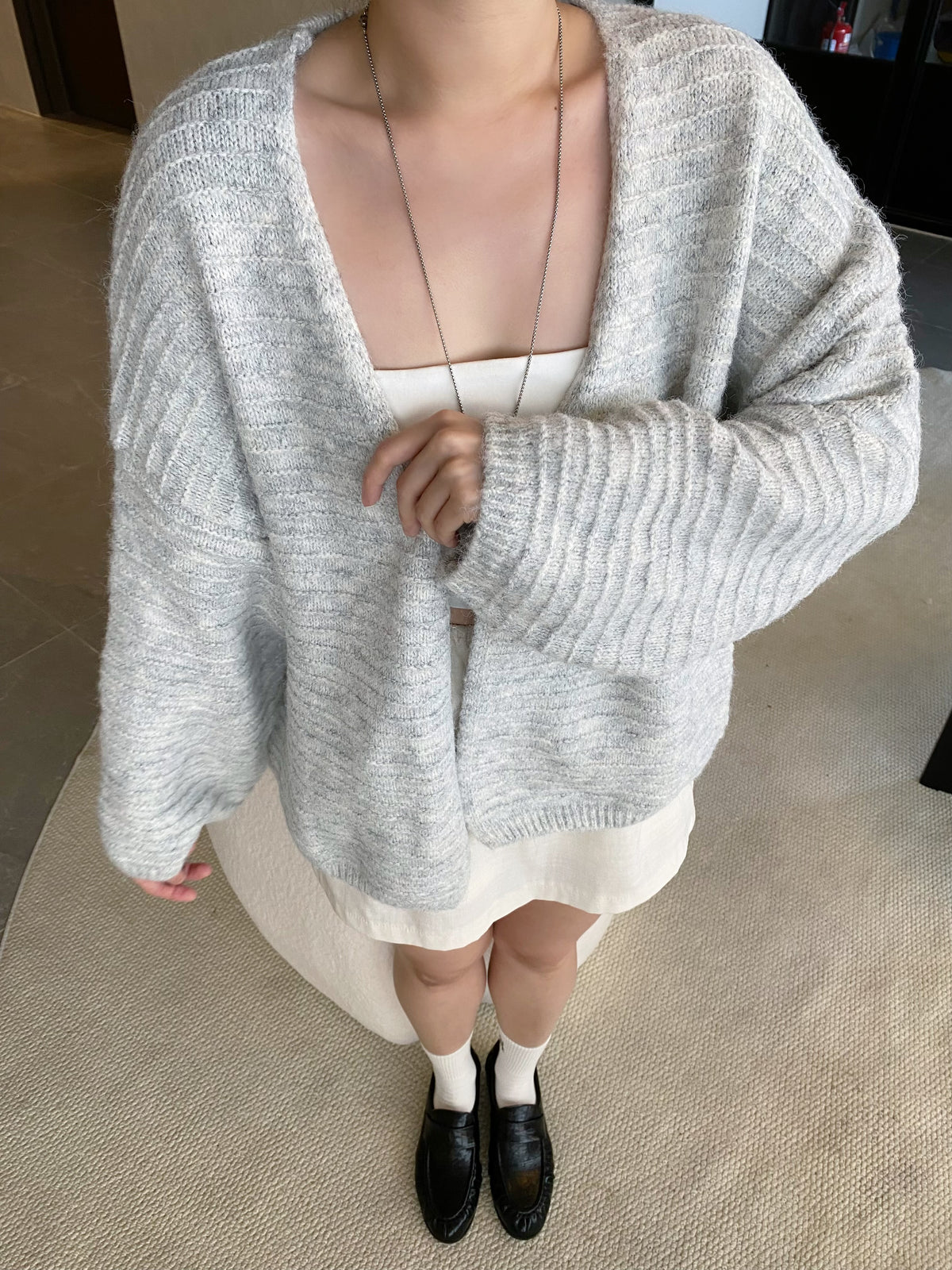 PERANA OUTWEAR KNIT TOP IN GREY/BLUE