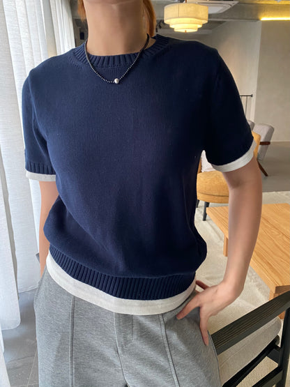 JAMES KNIT TOP IN RED/GREY/NAVYBLUE
