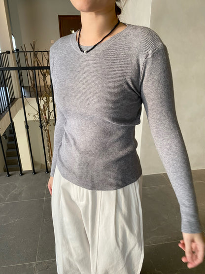 BASIC LONG SLEEVE TOP IN GREY/YELLOW/BLUE/BROWN