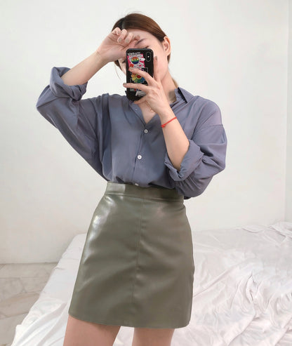 GREEN LEATHER SKIRT L/XL
