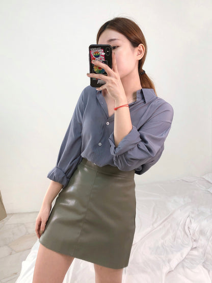 GREEN LEATHER SKIRT L/XL