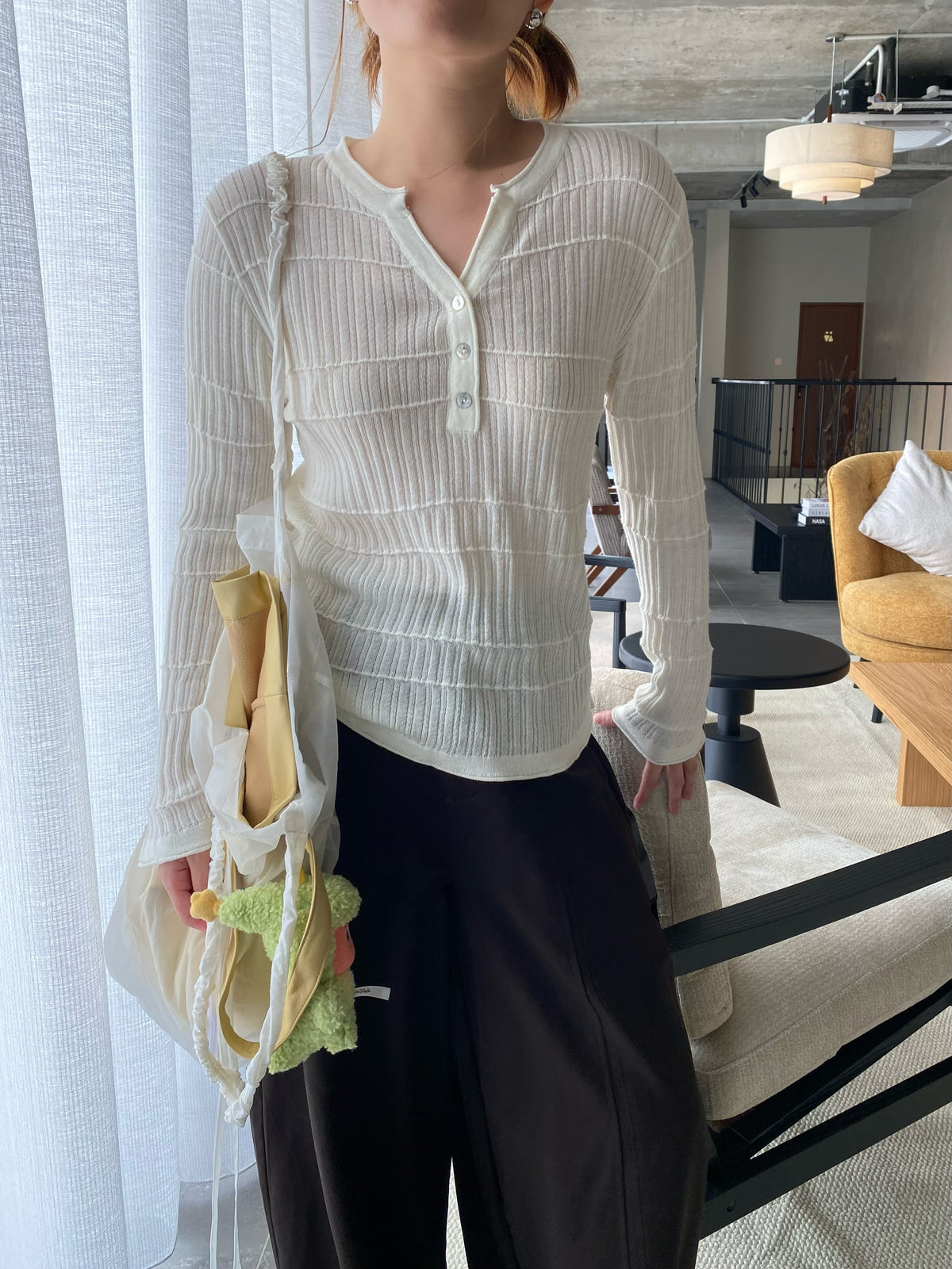 MELISSA KNIT TOP IN BEIGE/WHITE