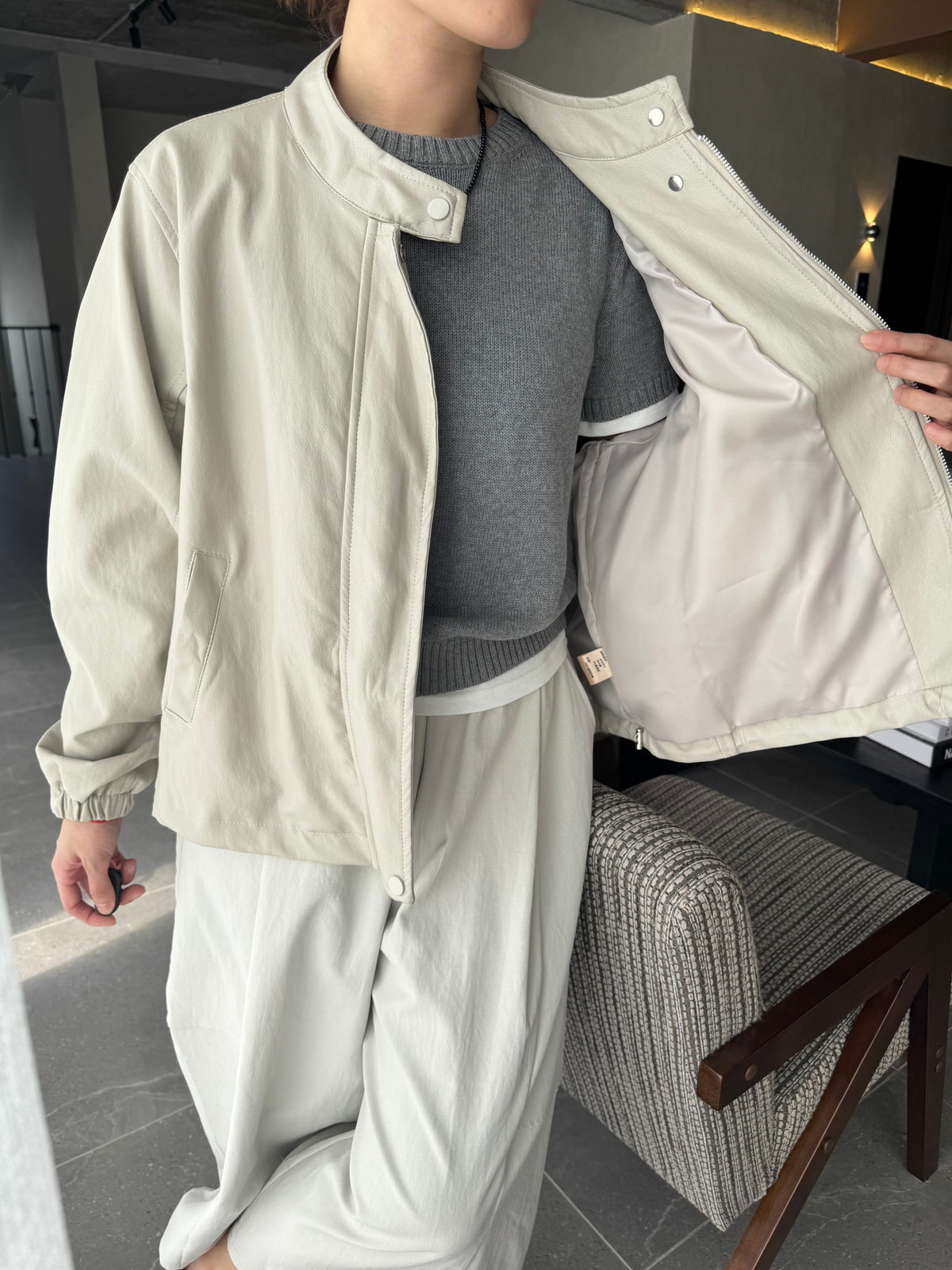 CELIA LEATHER JACKET IN CREAM