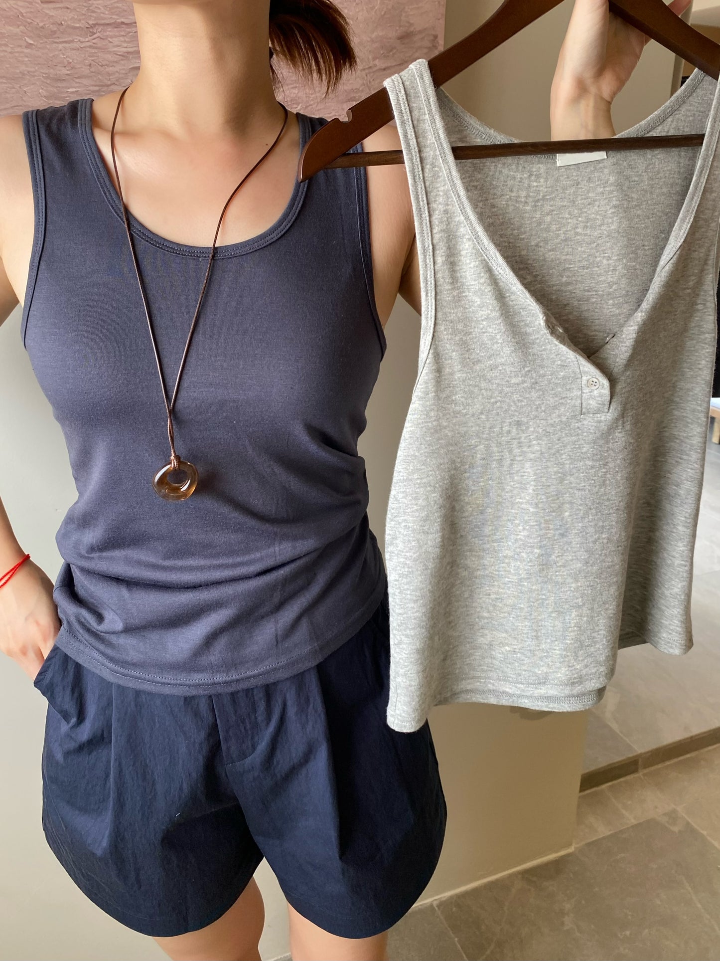 DOUBLE SINGLET TOP IN DARKBLUE/LIGHTBLUE