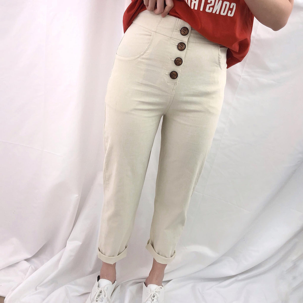 BUTTON ELASTIC PANTS