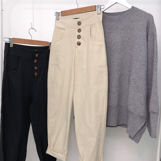 BUTTON ELASTIC PANTS