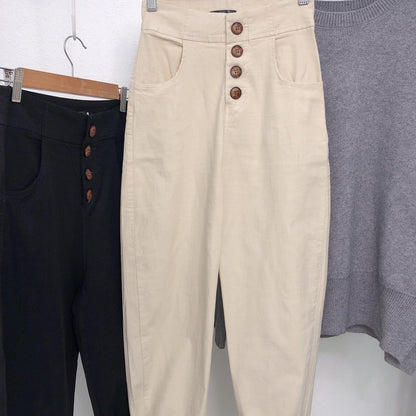 BUTTON ELASTIC PANTS