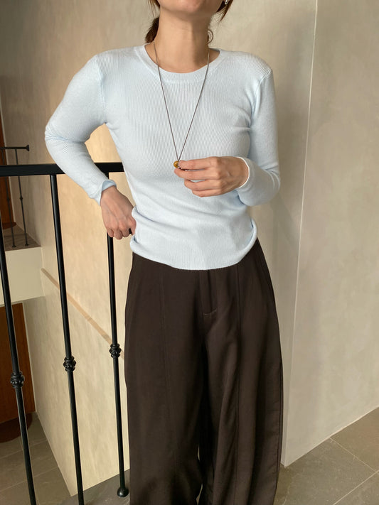 BASIC LONG SLEEVE TOP IN GREY/YELLOW/BLUE/BROWN