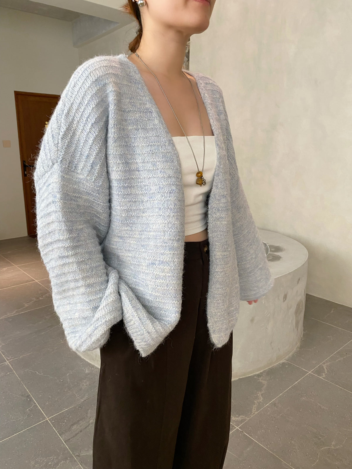 PERANA OUTWEAR KNIT TOP IN GREY/BLUE