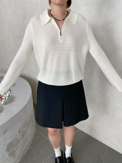 POLO KNIT TOP IN BROWN/CREAM WHITE
