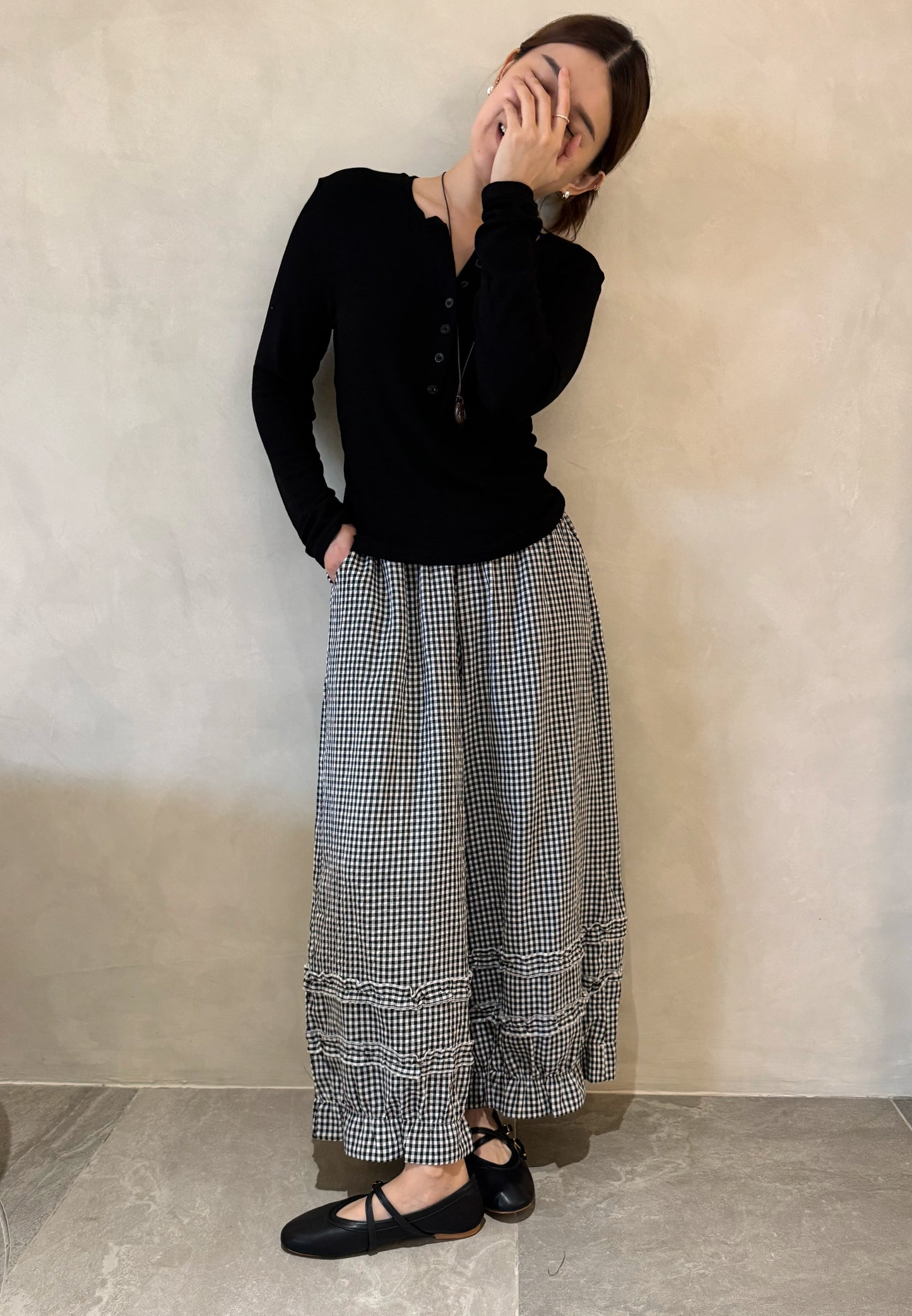 PLAID B&W TROUSERS PANTS