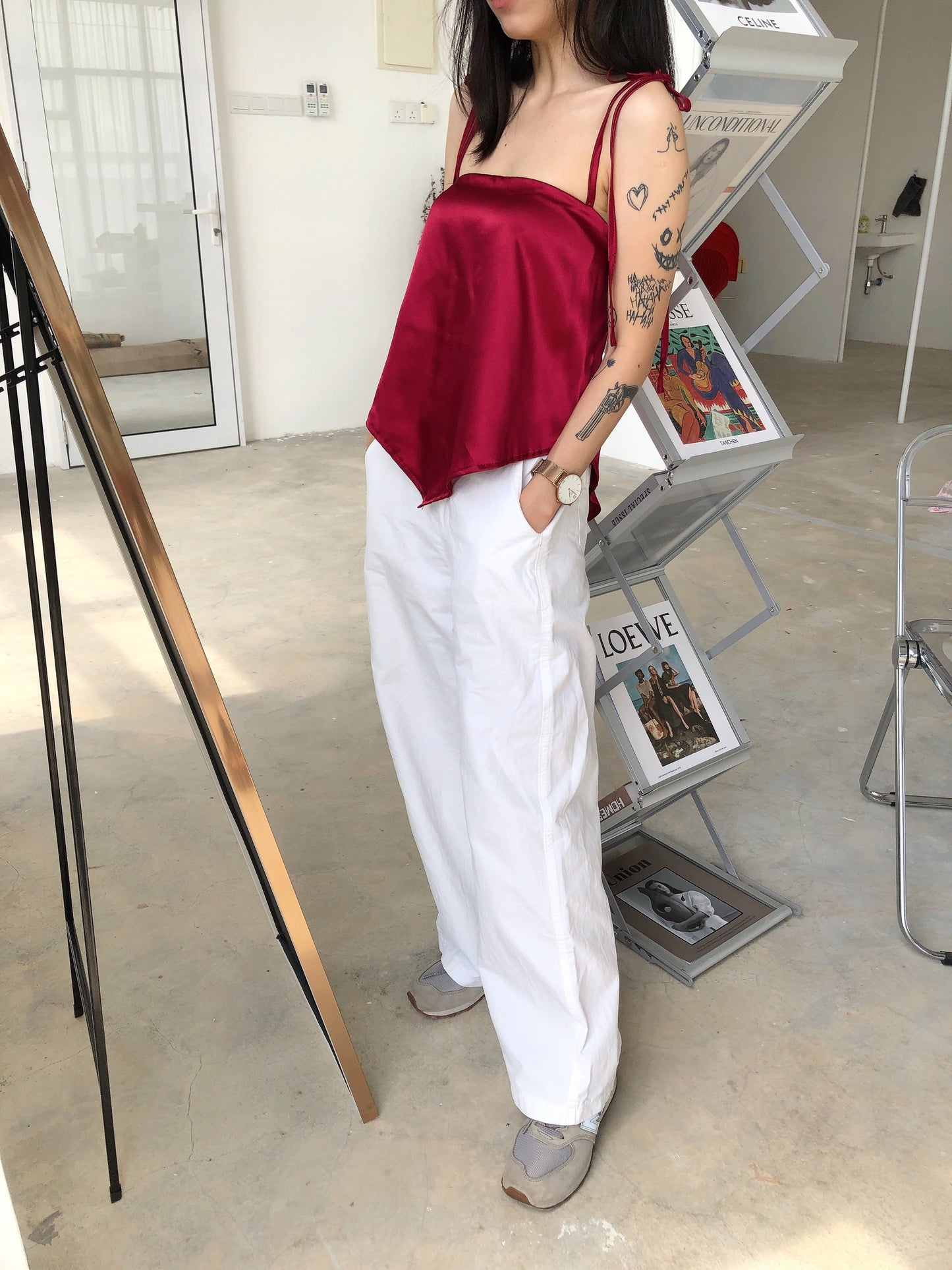 MOLLY TOP IN SKYBLUE/MAROON/CHAMPAGNE