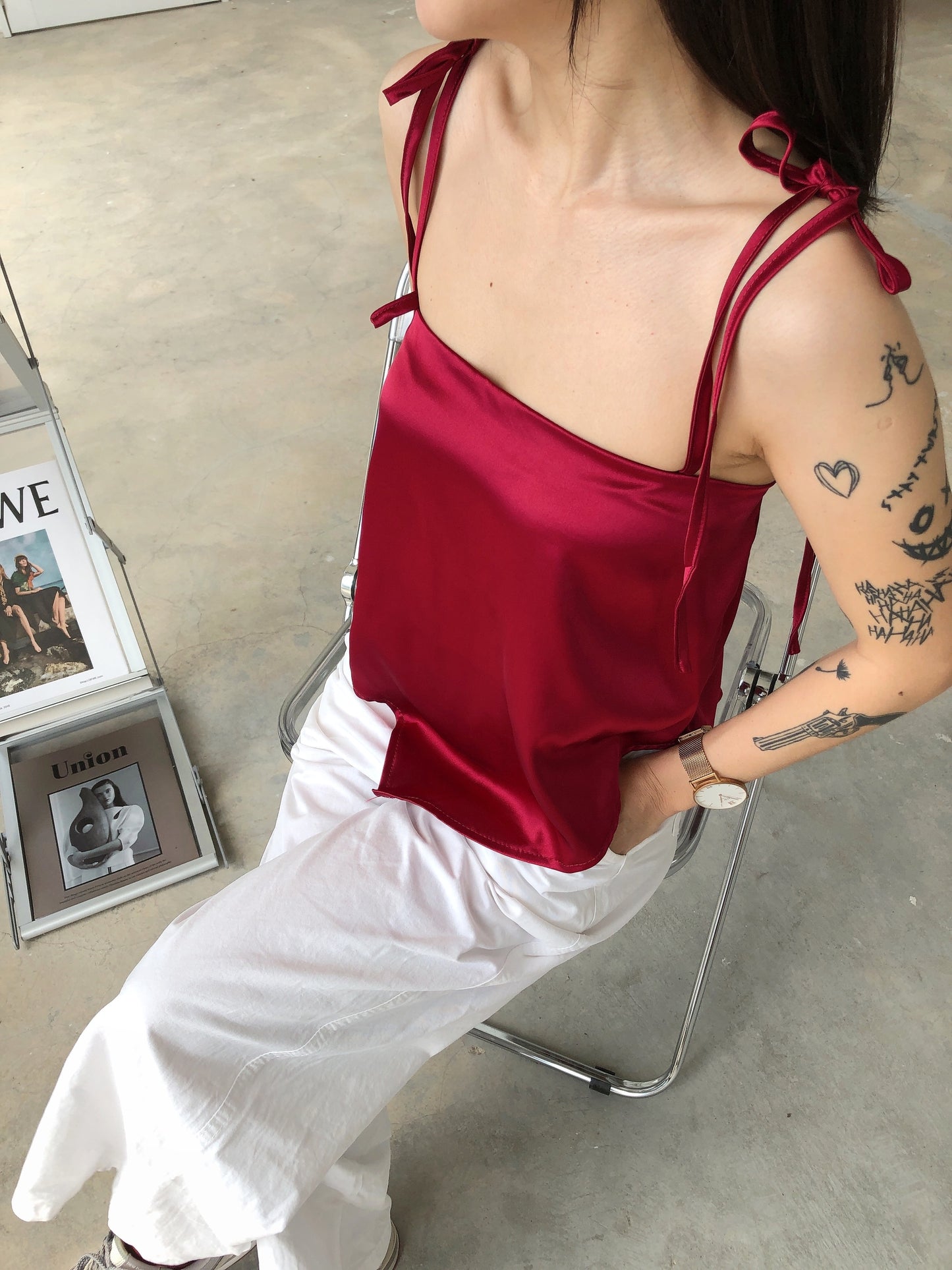 MOLLY TOP IN SKYBLUE/MAROON/CHAMPAGNE