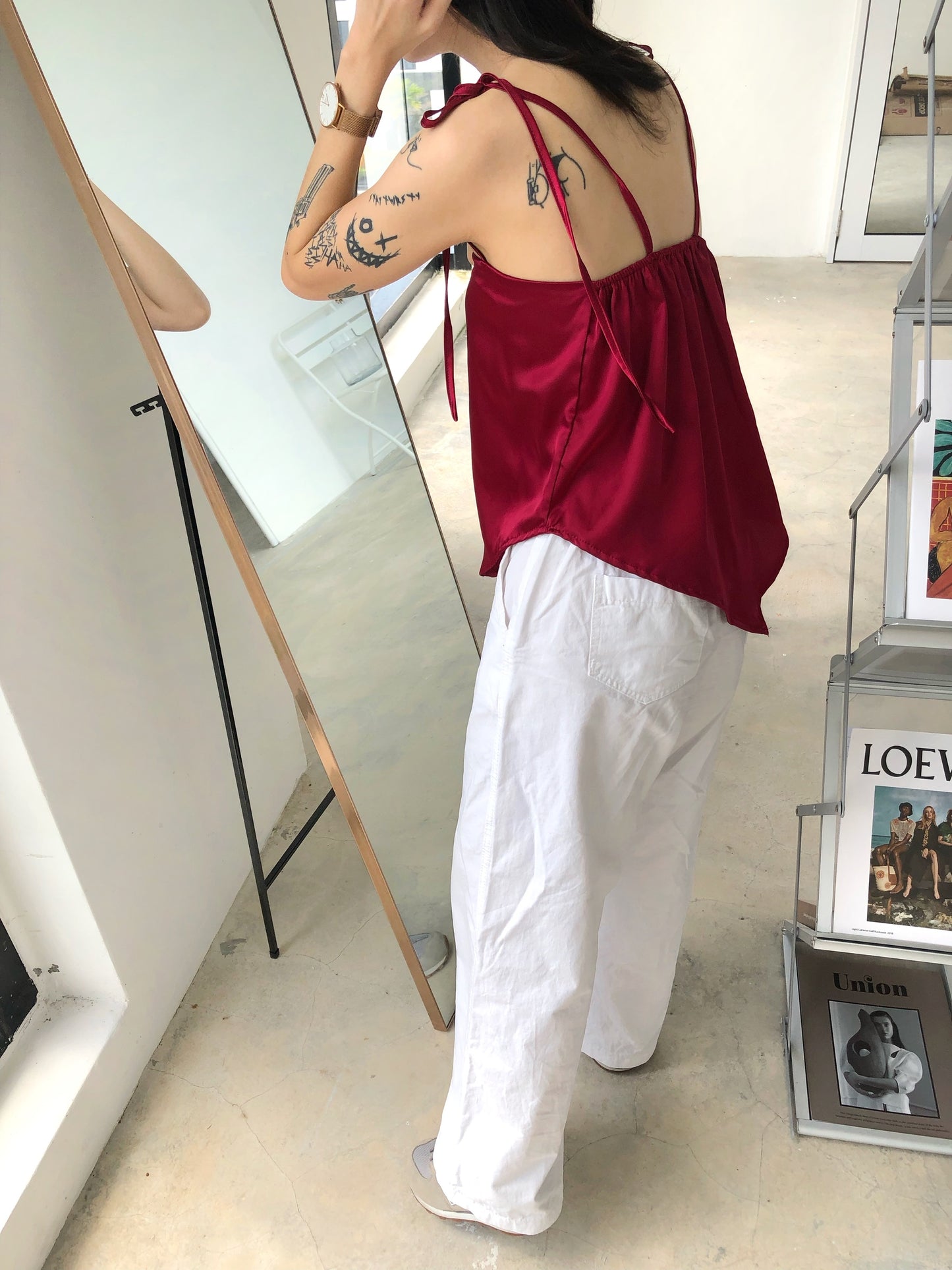 MOLLY TOP IN SKYBLUE/MAROON/CHAMPAGNE