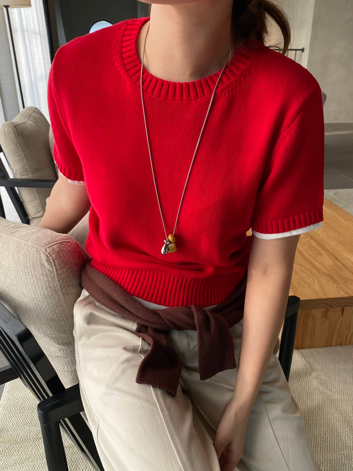 JAMES KNIT TOP IN RED/GREY/NAVYBLUE