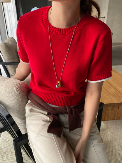 JAMES KNIT TOP IN RED/GREY/NAVYBLUE
