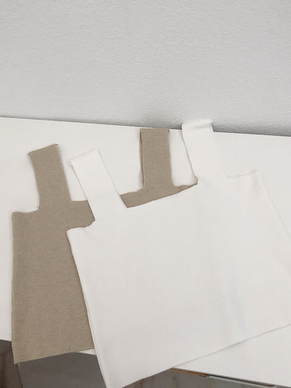 SQUARE NECK KNIT SINGLET IN WHITE/KHAKI