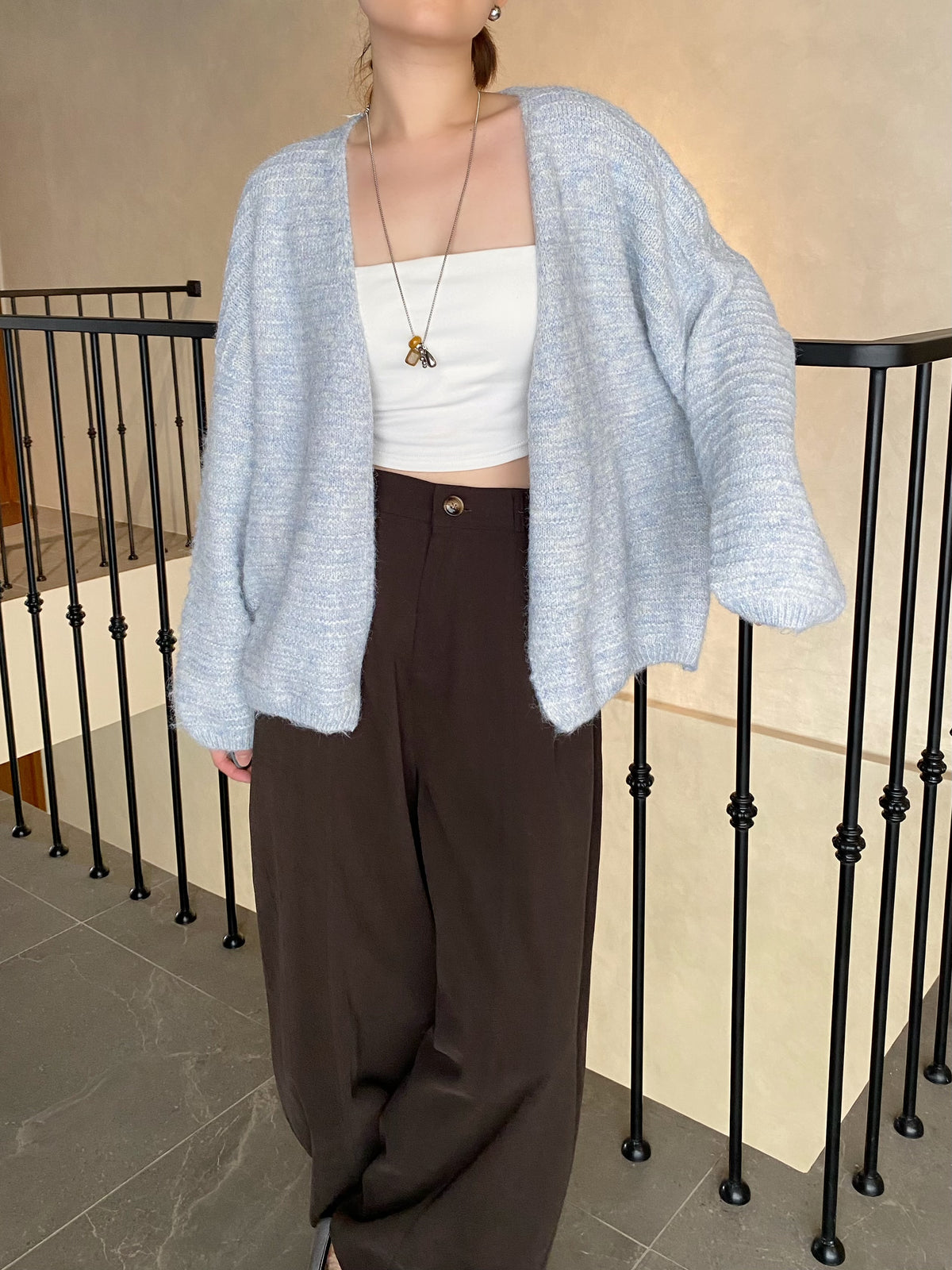 PERANA OUTWEAR KNIT TOP IN GREY/BLUE