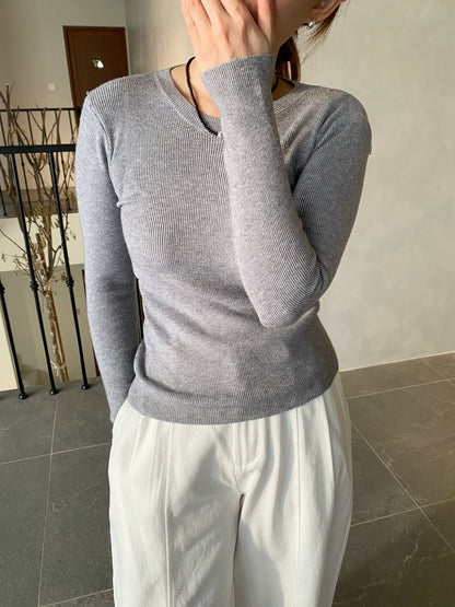 BASIC LONG SLEEVE TOP IN GREY/YELLOW/BLUE/BROWN