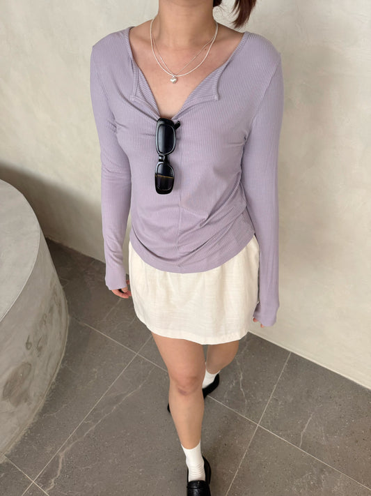 BASIC LONG SLEEVE TOP IN BEIGE/PURPLE