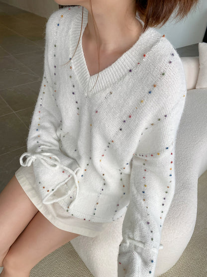 RANNY V NECK KNIT TOP IN WHITE