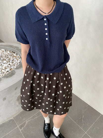 POLO KNIT TOP IN GREY/NAVYBLUE
