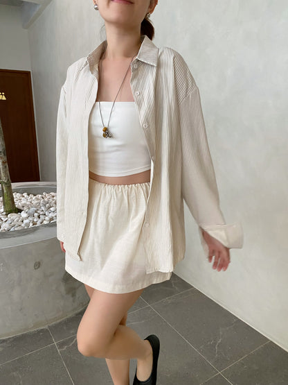 MARE BLOUSE TOP IN CREAM/BLUE