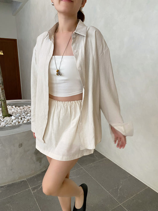 MARE BLOUSE TOP IN CREAM/BLUE