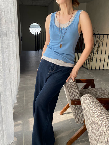 DOUBLE SINGLET TOP IN DARKBLUE/LIGHTBLUE