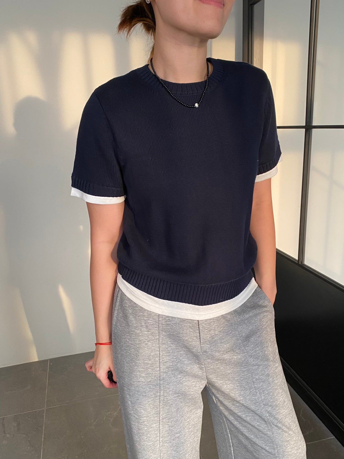 JAMES KNIT TOP IN RED/GREY/NAVYBLUE