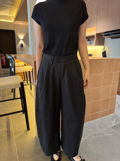 DENNIS BARREL TROUSERS IN BLACK/BROWN